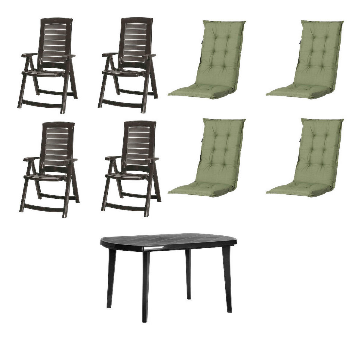 JARDIN,MADISON Gartensitzgruppe + Auflagen Aruba grün Kunststoff B/H/L: ca. 90x110x137 cm Aruba - Graphit/grün (137,00/90,00/110,00cm) - JARDIN,MADISON