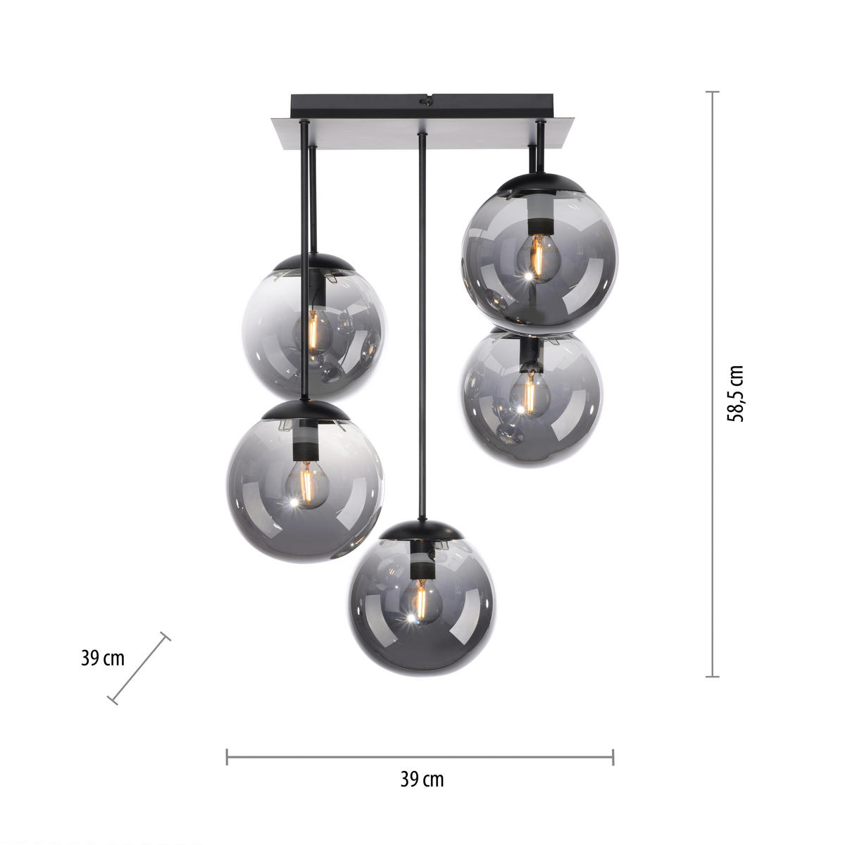 Just Light Deckenleuchte BIG WIDOW 14602-18 schwarz Rauchglas Metall B/H: ca. 39x58,5 cm E14 5 Brennstellen BIG WIDOW - schwarz (39,00/58,50cm) - Just Light