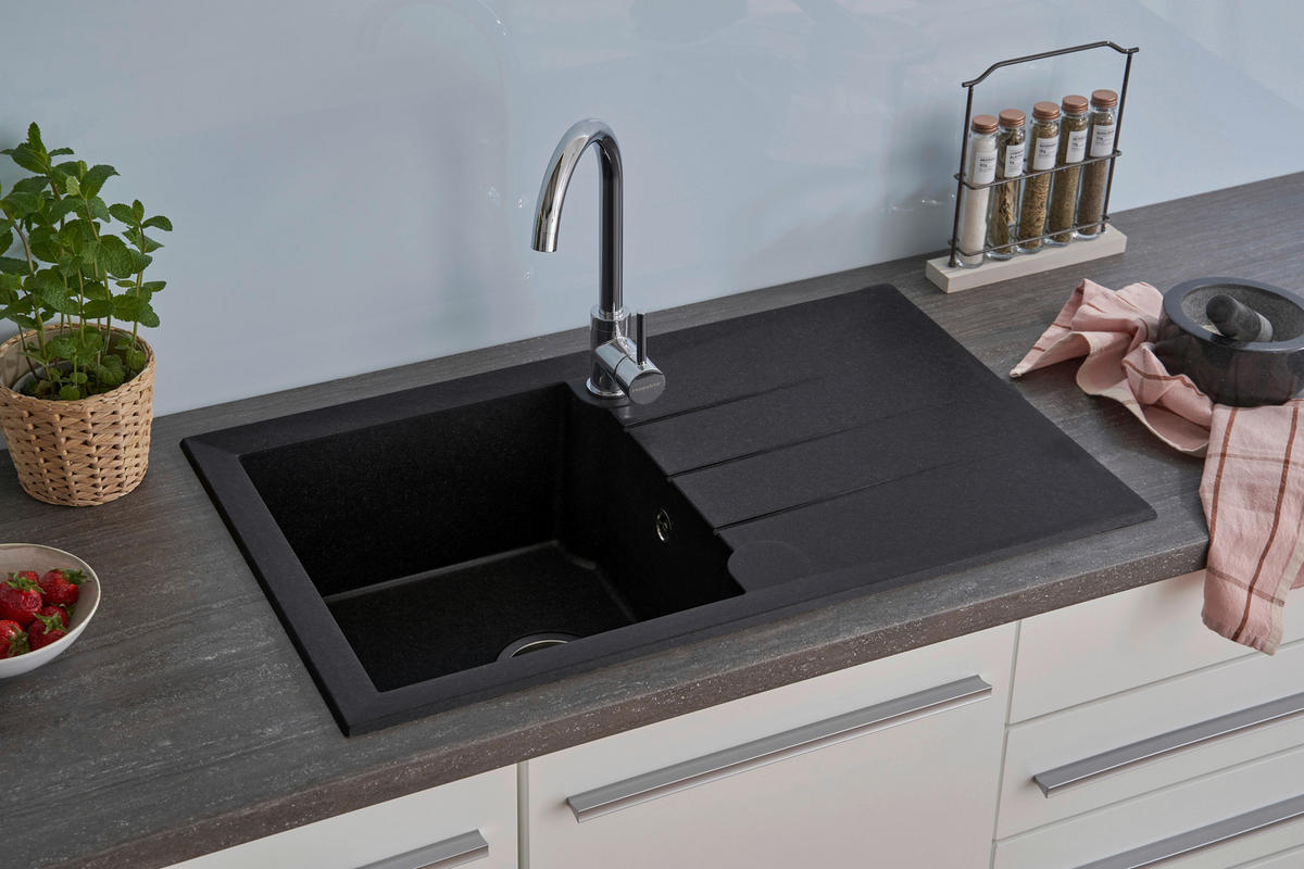 Respekta Einbauspüle Alineo 81x50 S schwarz Quarzolite B/H/T: ca. 81x21x50 cm Alineo 81x50 S - schwarz (81,00/21,00/50,00cm) - Respekta