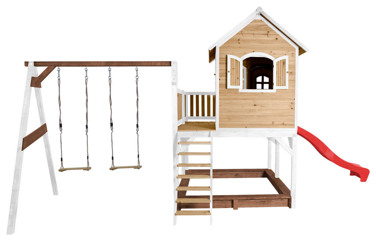 AXI Spielhaus Liam braun B/H/L: ca. 613x291x277 cm Liam - braun/weiß (277,00/613,00/291,00cm) - AXI