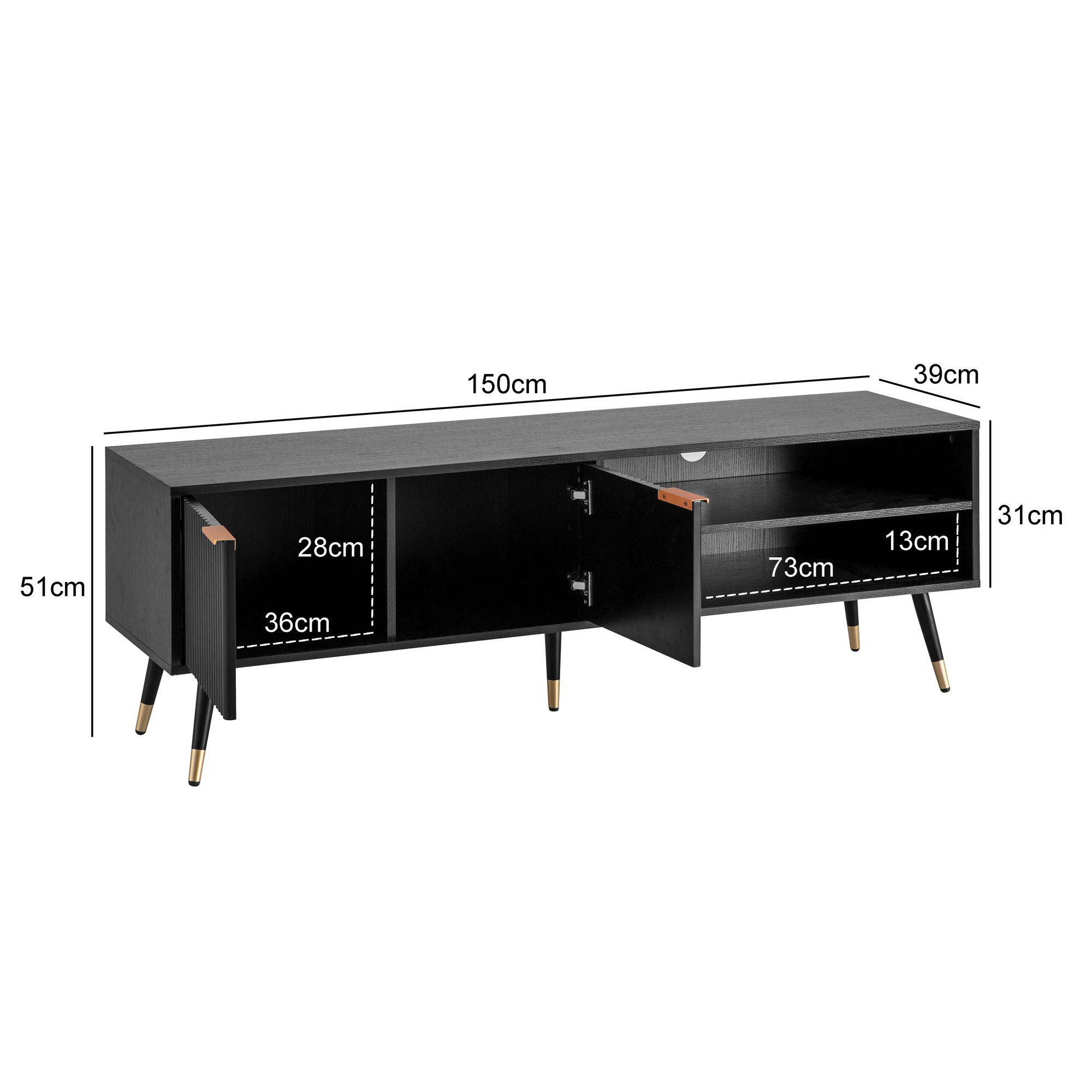 Lowboard schwarz B/H/T: ca. 150x51x39 cm TV & Lowboard - schwarz (150,00/51,00/39,00cm) - Wohnling