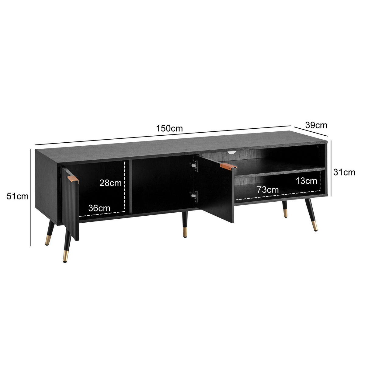Lowboard schwarz B/H/T: ca. 150x51x39 cm TV & Lowboard - schwarz (150,00/51,00/39,00cm) - Wohnling