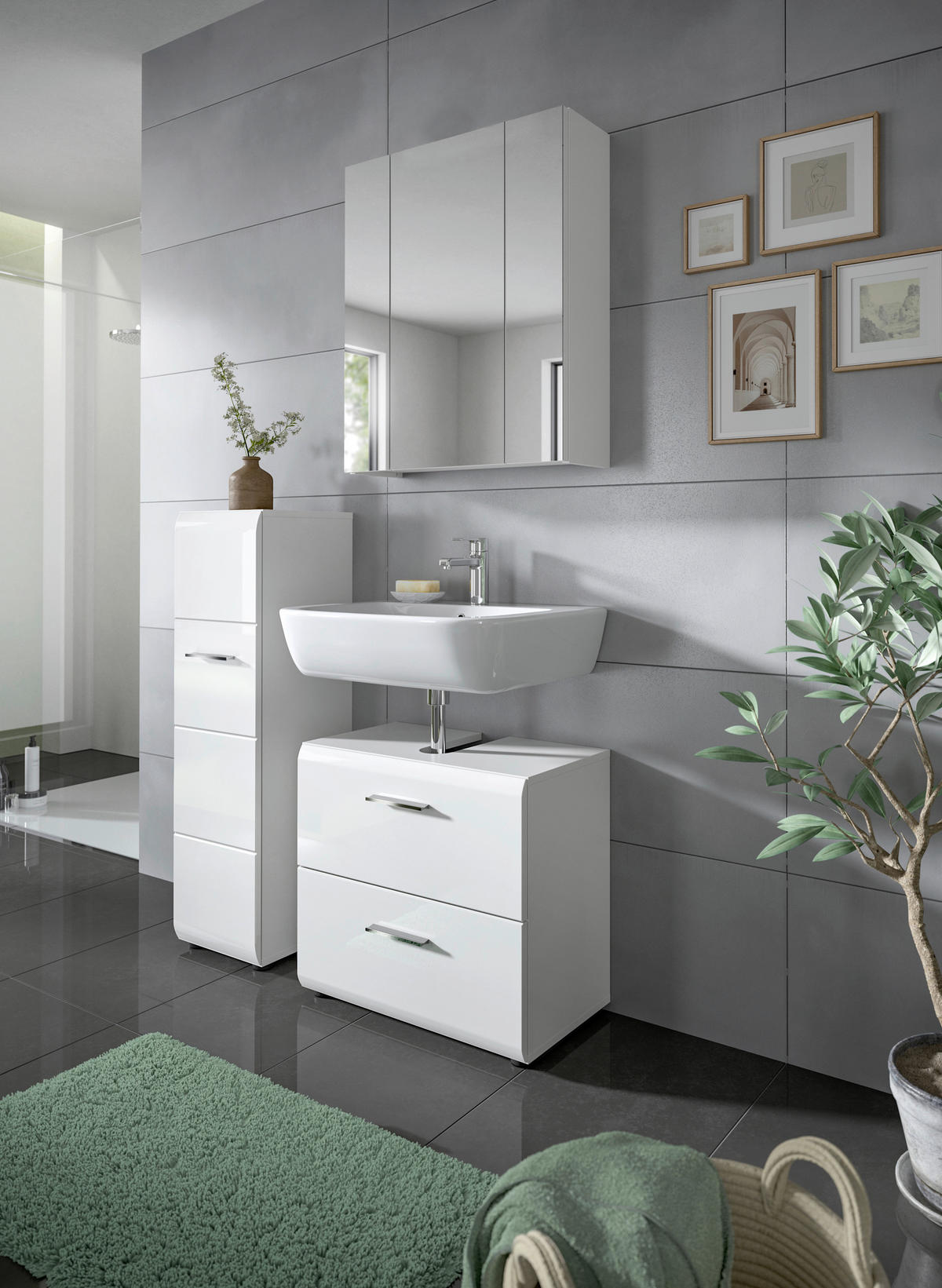 Badezimmer-Set Ice weiß weiß Hochglanz B/H/T: ca. 105x185x30 cm Ice - weiß (105,00/185,00/30,00cm) - xonox.home