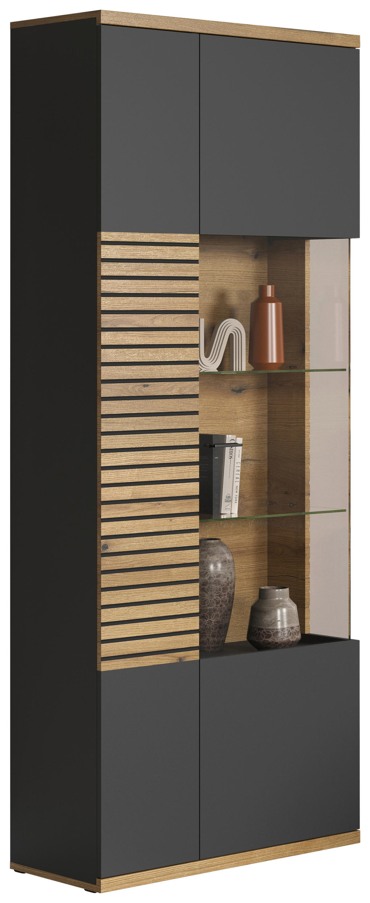 Vitrine Norris anthrazit Eiche Evoke Coast Nachbildung B/H/T: ca. 80x204x37 cm Norris - Eiche/anthrazit (80,00/204,00/37,00cm)