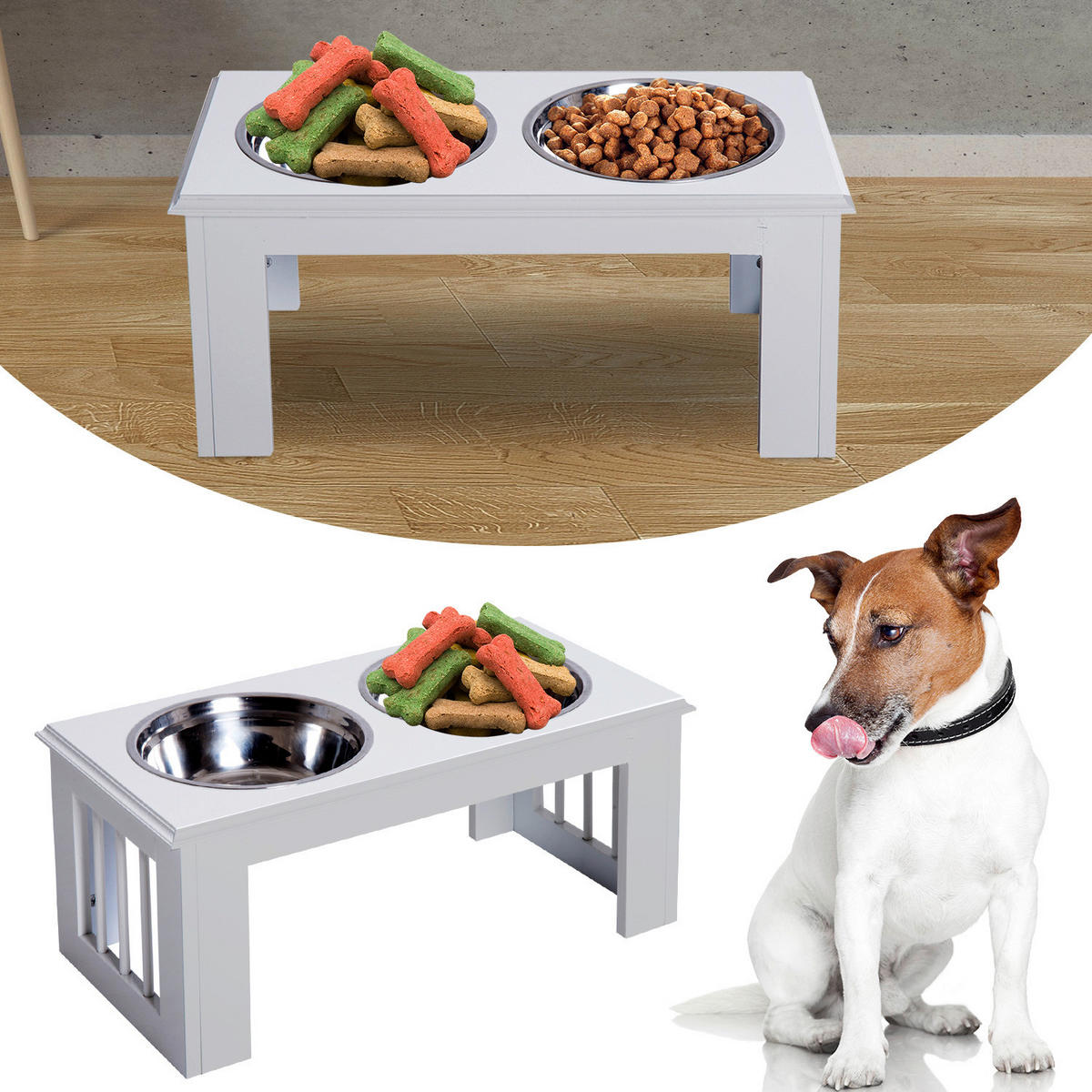 PawHut Futternapf weiß Edelstahl B/H/L: ca. 31x25x58 cm Futternapf - weiß (58,00/31,00/25,00cm) - PawHut