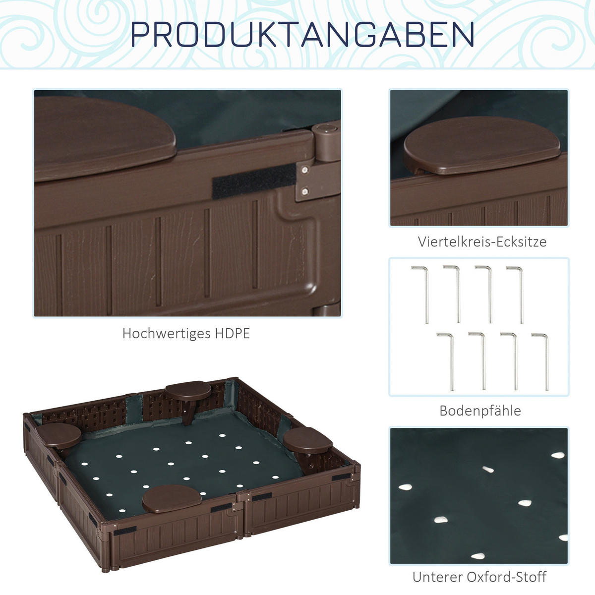 Outsunny Sandkasten braun B/H/L: ca. 123x21x123 cm Sandkasten - braun (123,00/123,00/21,00cm) - Outsunny