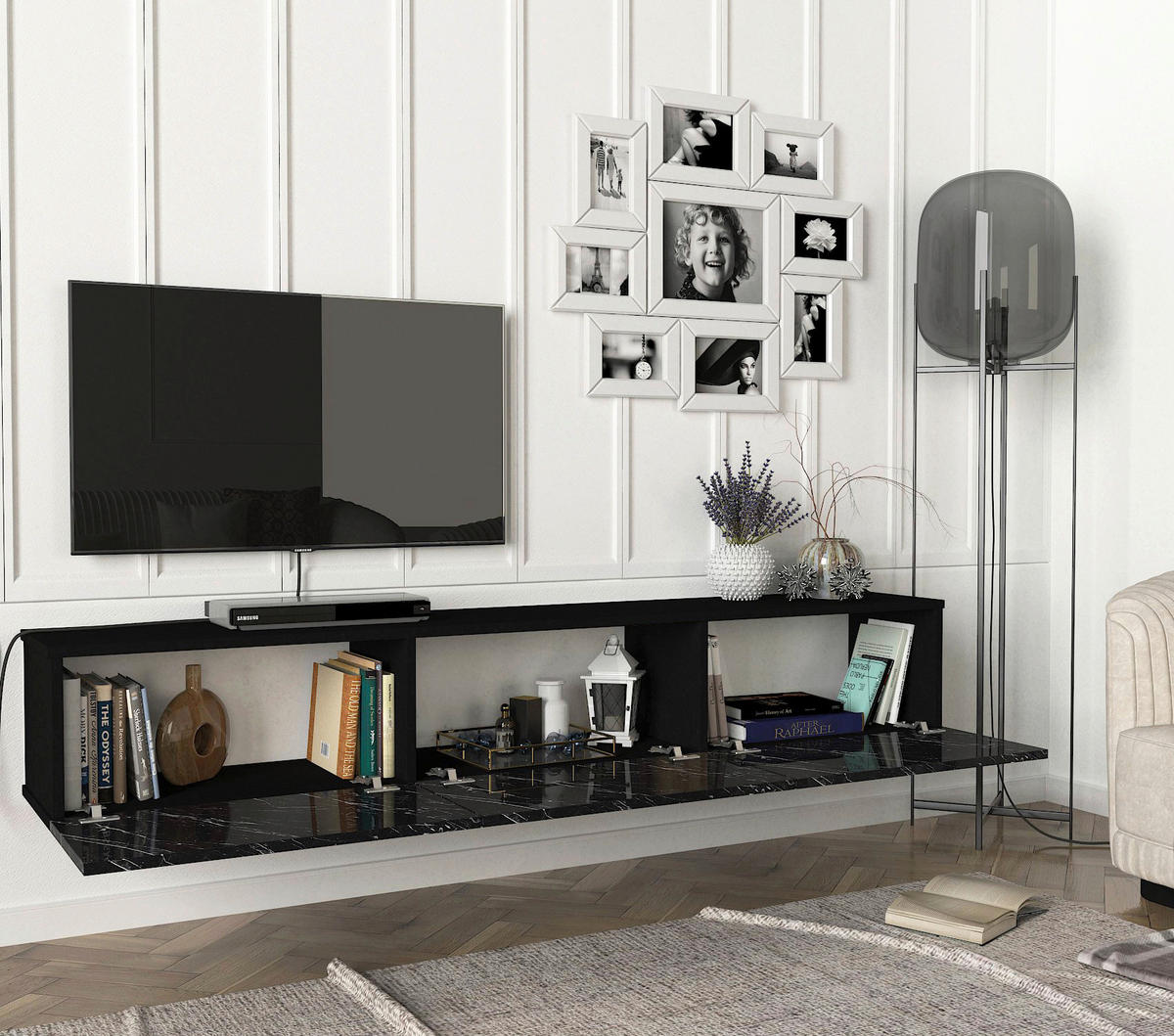 TV-Lowboard Damla schwarz Marmor Optik B/H/T: ca. 180x29,5x29,5 cm Damla - schwarz (180,00/29,50/29,50cm) - moebel17