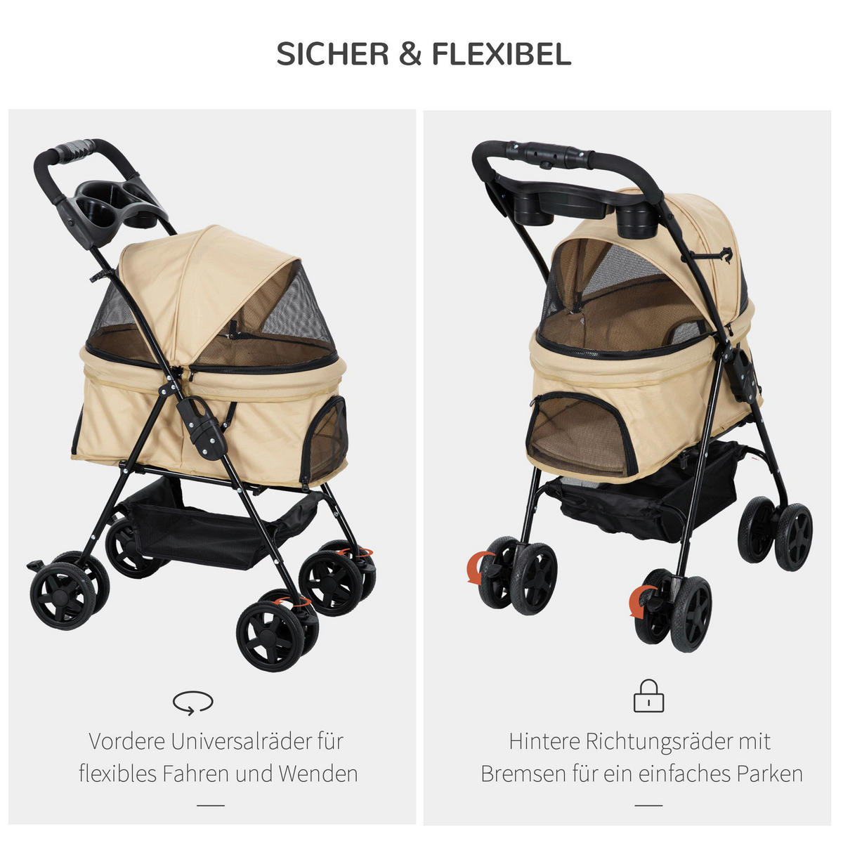 PawHut Hunde-Zubehör khaki Polyester B/H/L: ca. 45x67x96 cm Hundebuggy - khaki (96,00/45,00/67,00cm) - PawHut