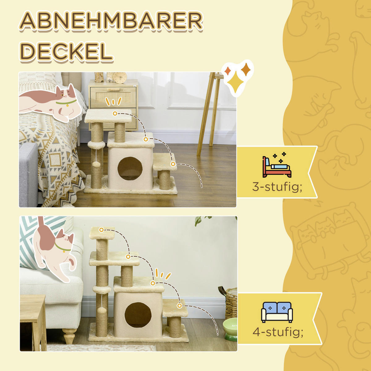 PawHut Katzentreppe m. Schlafhöhle beige Edelstahl B/H/L: ca. 40x60x66 cm Haustiertreppe - beige (66,00/40,00/60,00cm) - PawHut