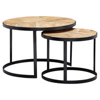 Beistelltisch 2er-Set. natur natur schwarz pulverbeschichtet Akazie MDF Eisen 2er-Set. - natur/schwarz - Wohnling