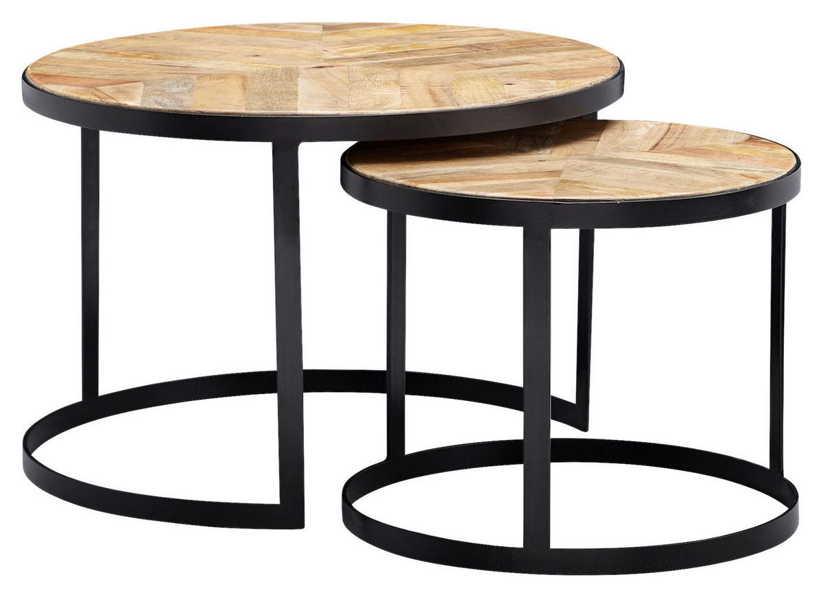Beistelltisch 2er-Set. natur natur schwarz pulverbeschichtet Akazie MDF Eisen 2er-Set. - natur/schwarz - Wohnling