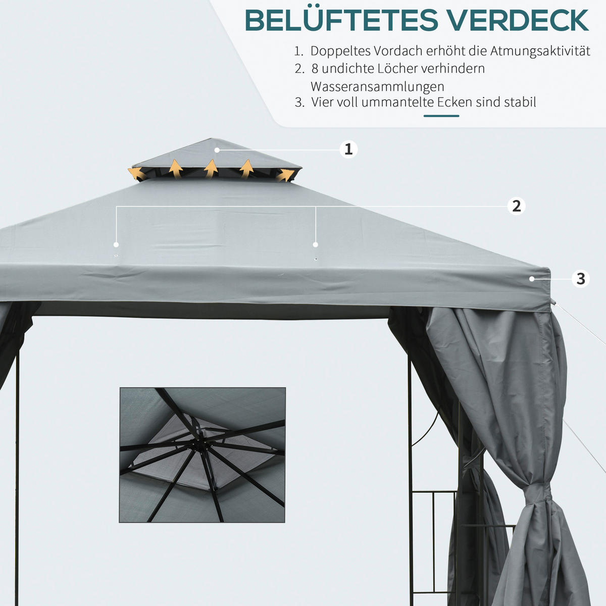 Outsunny Pavillon dunkelgrau Metall B/H/L: ca. 295x270x295 cm Pavillon - dunkelgrau (295,00/295,00/270,00cm) - Outsunny