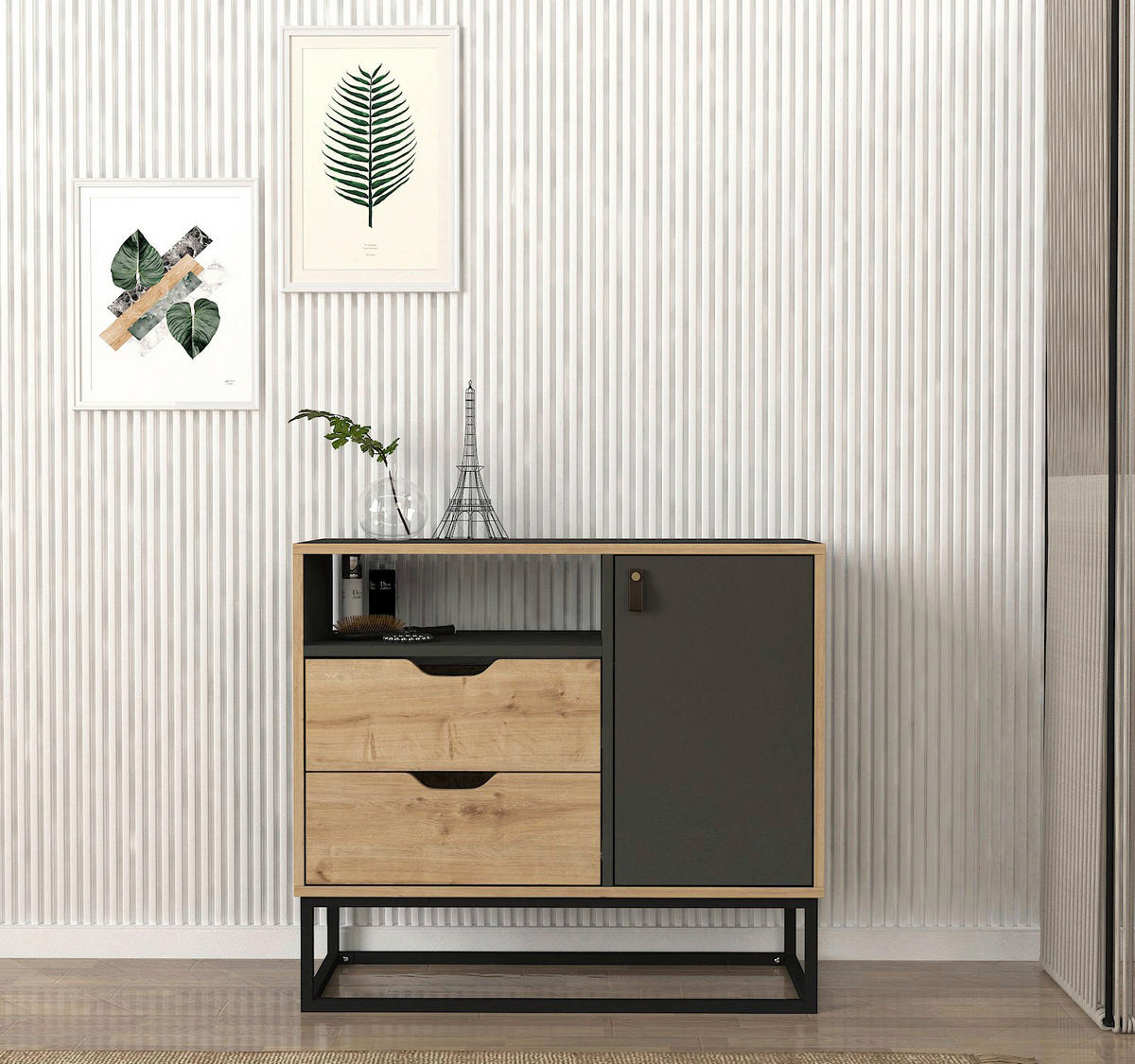 Kommode Dolores anthrazit Safir Nachbildung B/H/T: ca. 90x80x35 cm Dolores - anthrazit/Safir (90,00/80,00/35,00cm) - moebel17