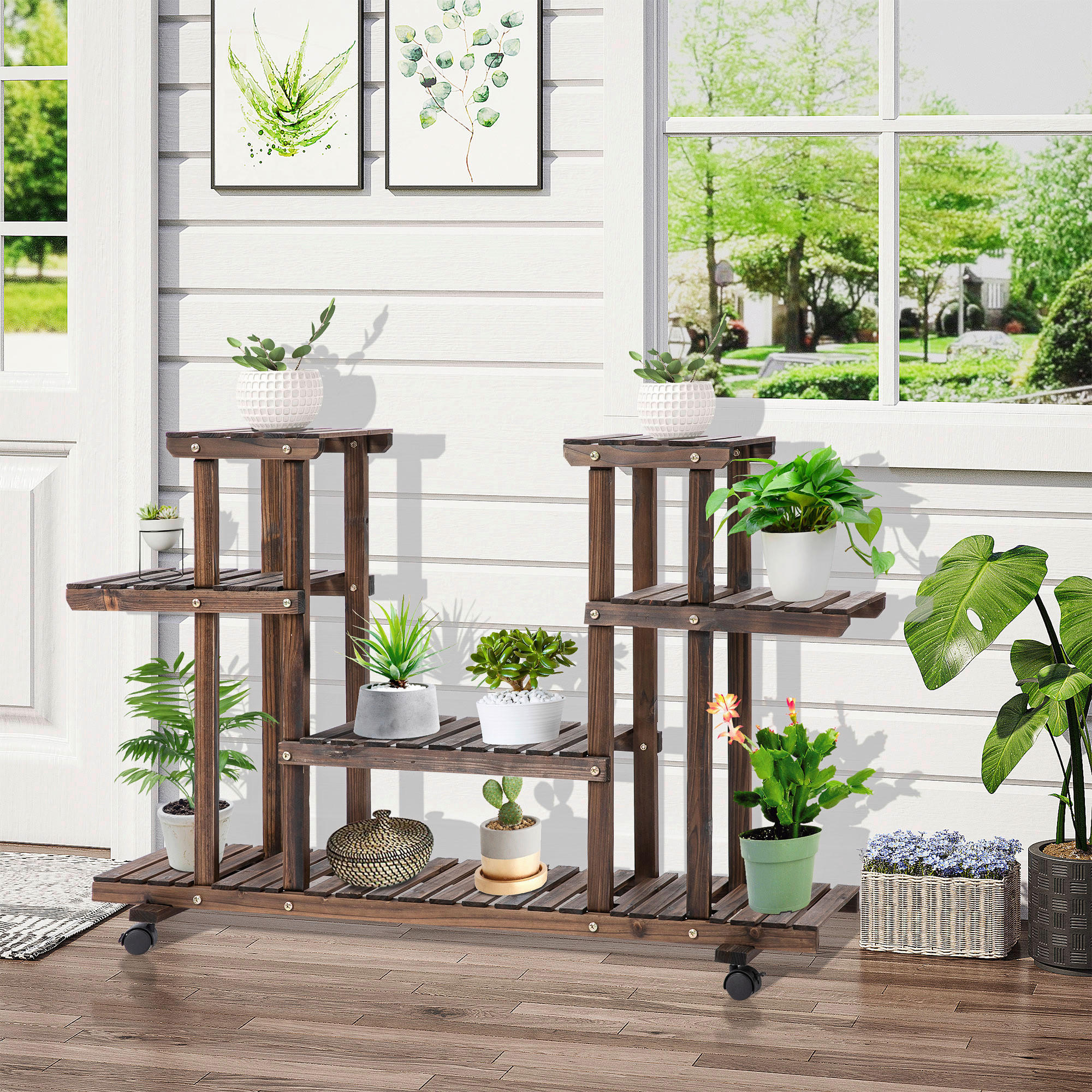 Outsunny Pflanzenregal braun B/H/L: ca. 33x80x123,5 cm Pflanzenregal 845-465 - braun (123,50/33,00/80,00cm) - Outsunny