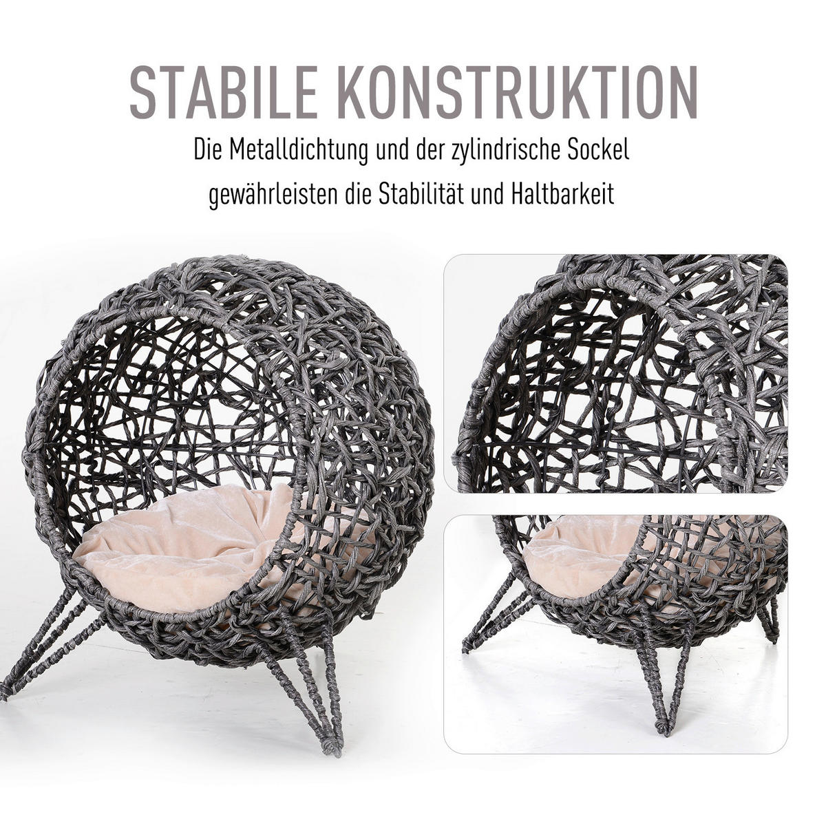 PawHut Katzenkorb Silbergrau Rattan B/H/L: ca. 52x58x52 cm Katzenkorb - Silbergrau (52,00/52,00/58,00cm) - PawHut