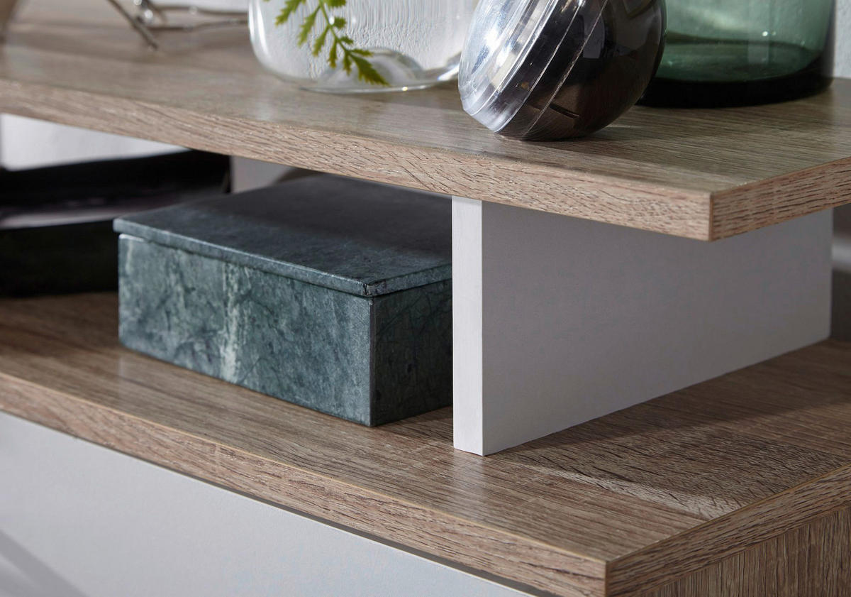 Schuhschrank Eiche Sonoma Nachbildung weiß B/H/T: ca. 80x95x24 cm Schuhschrank - Eiche/weiß (80,00/95,00/24,00cm) - Wohnling