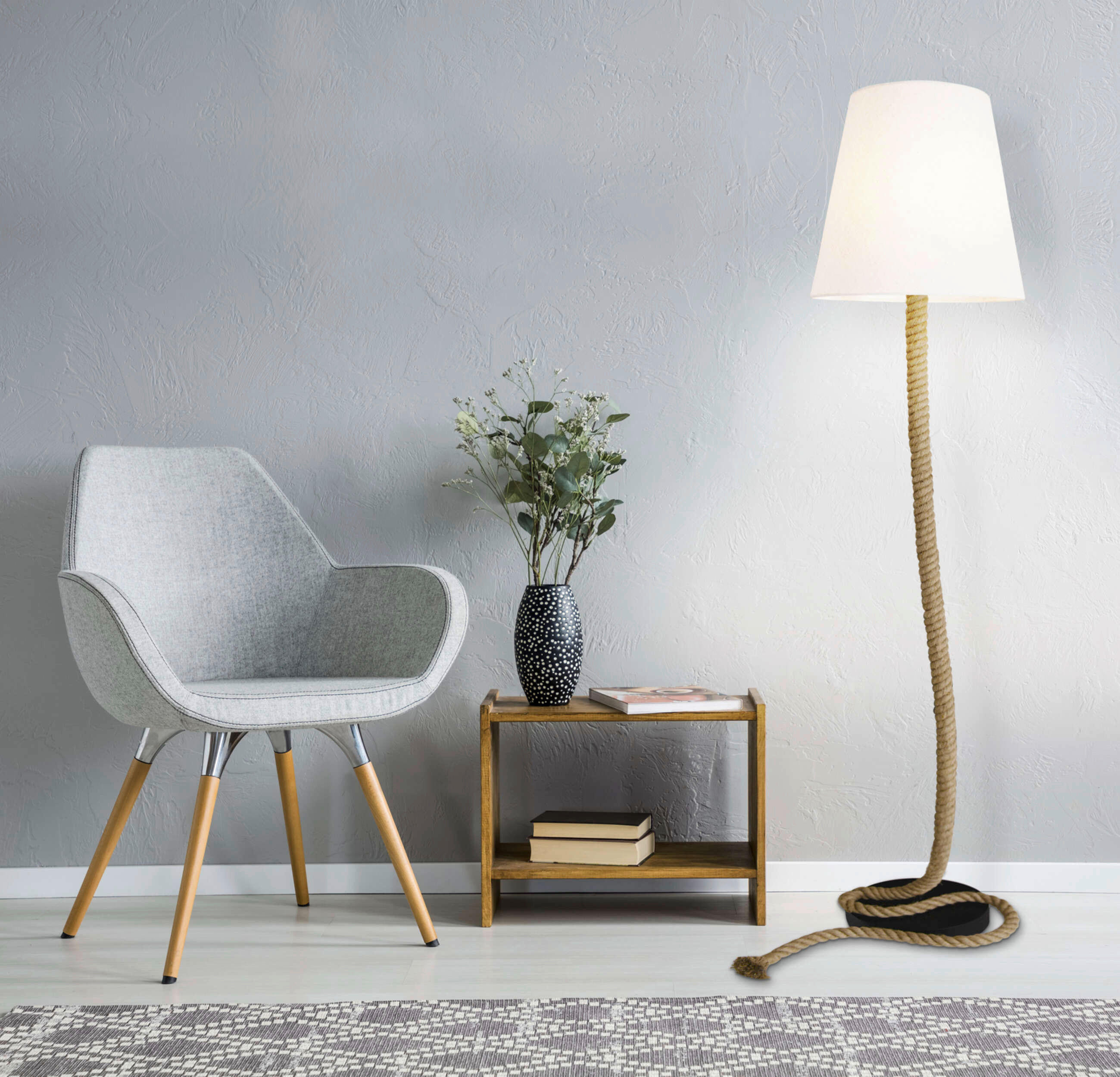 Thumbnail - Näve Leuchten Stehleuchte 2068227 natur Kunststoff Textil Metall B/H/T: ca. 40x165x40 cm 1 Brennstellen