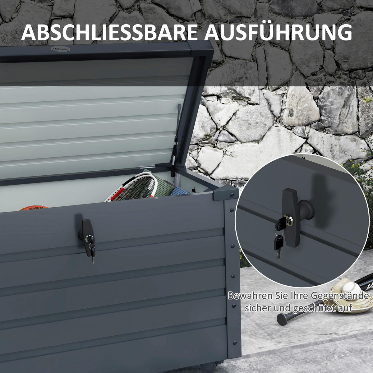 Outsunny Auflagenbox dunkelgrau Stahl B/H/L: ca. 62x65x100 cm Auflagenbox - dunkelgrau (100,00/62,00/65,00cm) - Outsunny