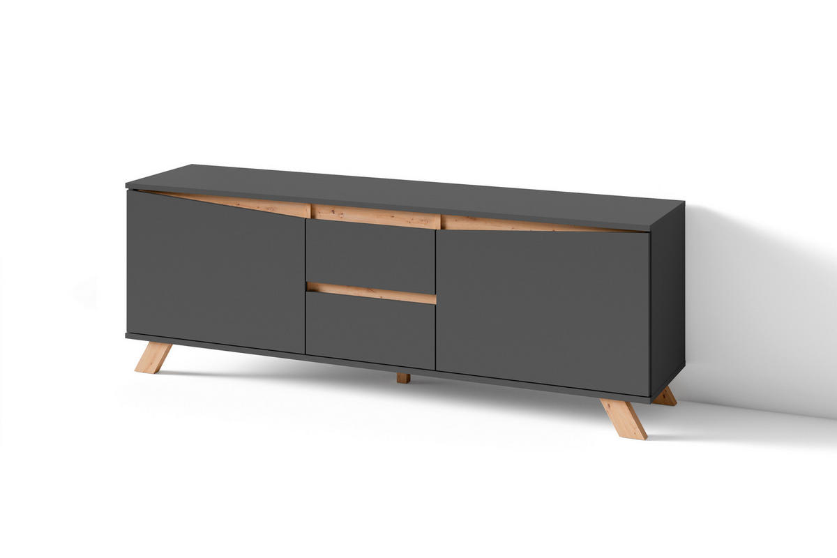 TV-Board VALENTIN anthrazit Eiche Artisan Nachbildung B/H/T: ca. 160x55x38 cm VALENTIN - Eiche/anthrazit (160,00/55,00/38,00cm) - byLIVING
