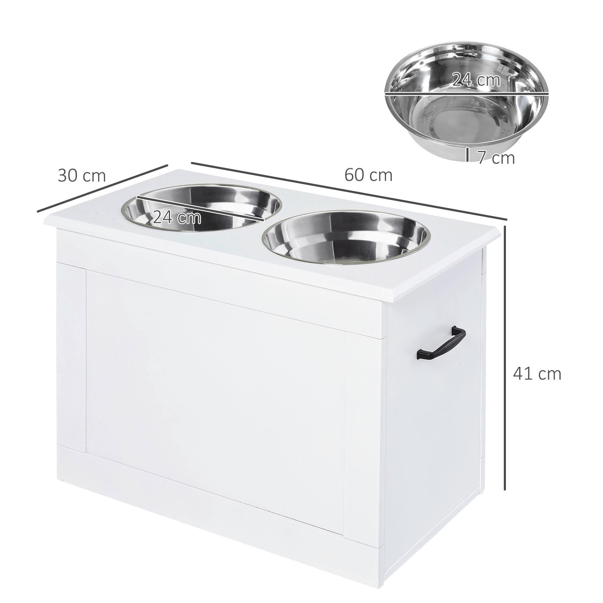 PawHut Futternapf weiß MDF B/H/L: ca. 60x41x30 cm Futternapf - weiß (30,00/60,00/41,00cm) - PawHut