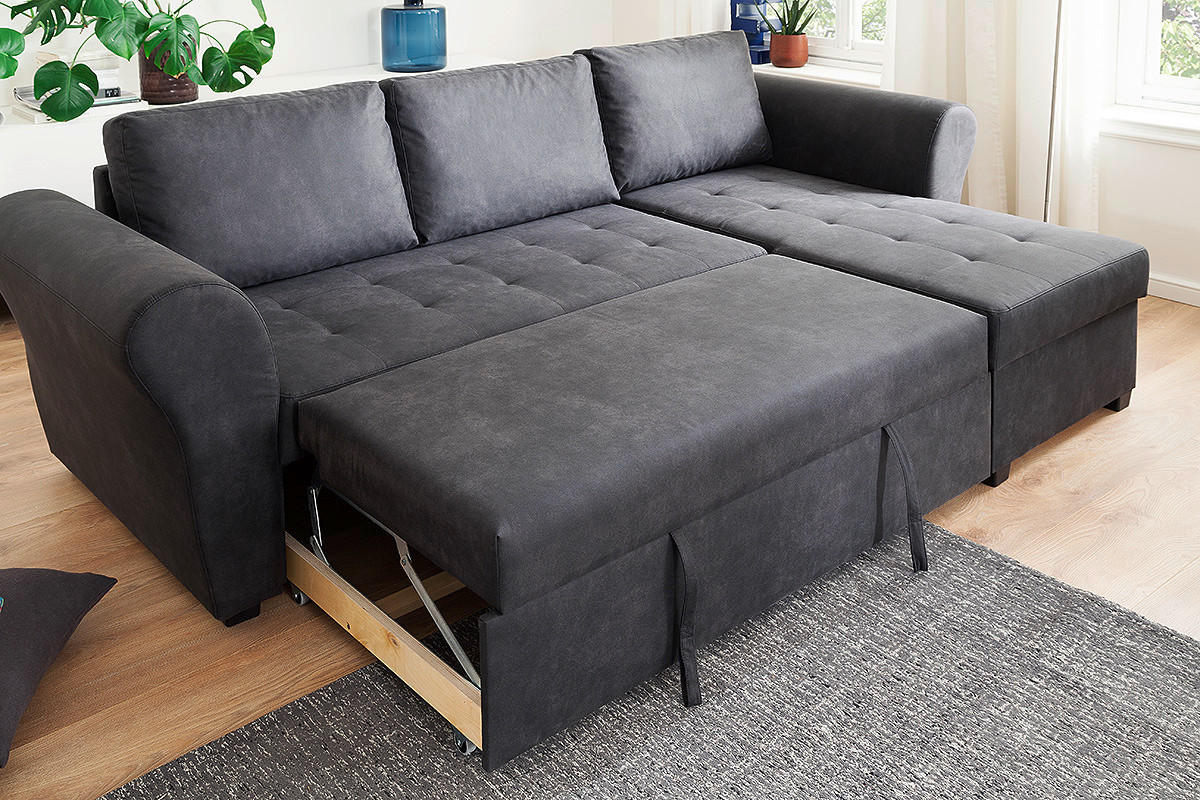 Ecksofa mit Bettfunktion und Bettkasten anthrazit B/H/T: ca. 260x89x155 cm Lasse_2F/REC/BK_Ecksofa - schwarz/anthrazit (260,00/89,00/155,00cm)