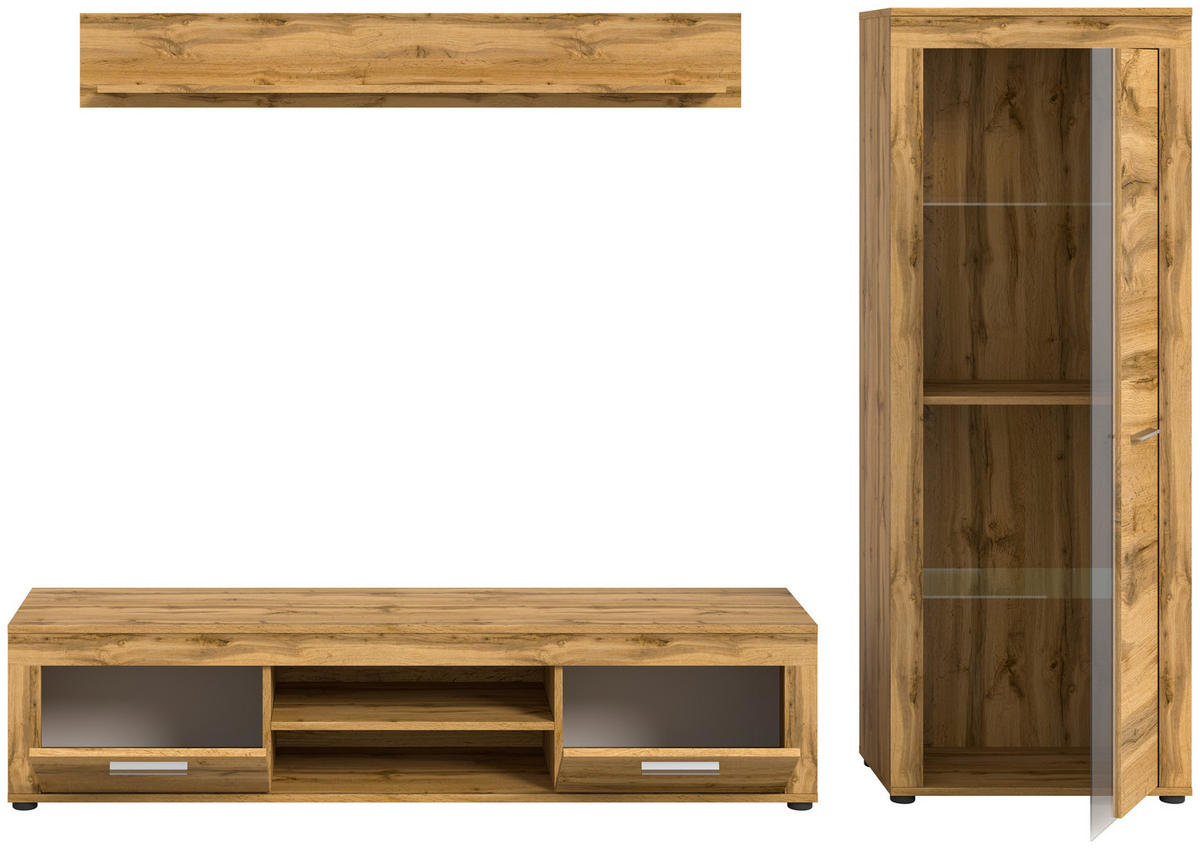 Wohnwand Jam Eiche Wotan Nachbildung B/H/T: ca. 235x159x35 cm Jam - Eiche (235,00/159,00/35,00cm) - xonox.home