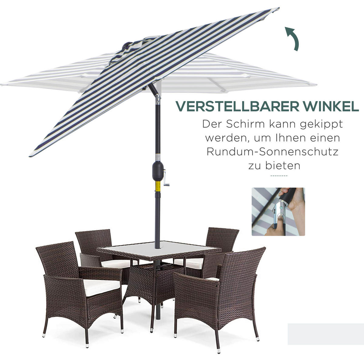 Outsunny Sonnenschirm blau Metall Sonnenschirm - blau/weiß - Outsunny
