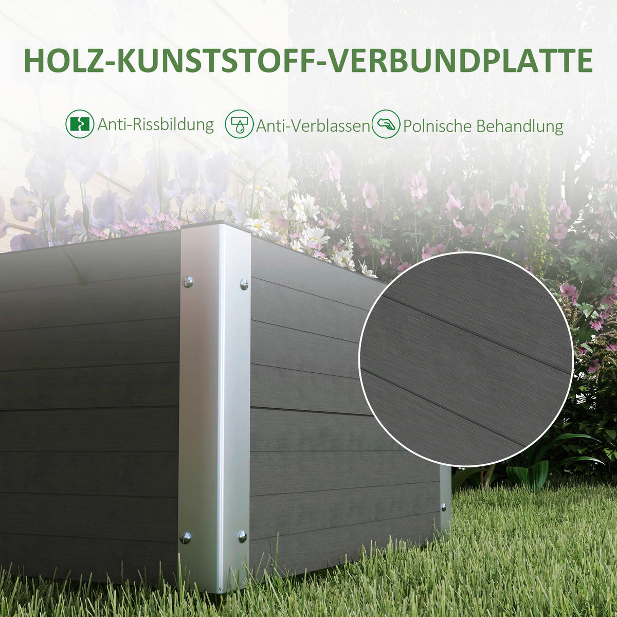 Outsunny Hochbeet grau Polypropylen B/H/L: ca. 60x60x30 cm Hochbeet - grau (30,00/60,00/60,00cm) - Outsunny