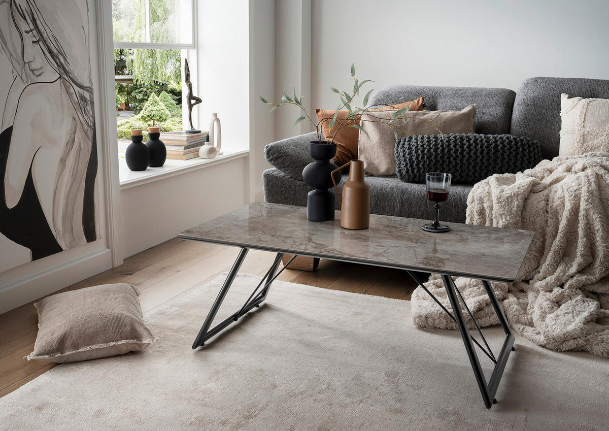 Couchtisch Chloe grau Keramik Hochglanz Nachbildung B/H/T: ca. 110x42x60 cm Chloe - grau (110,00/42,00/60,00cm)