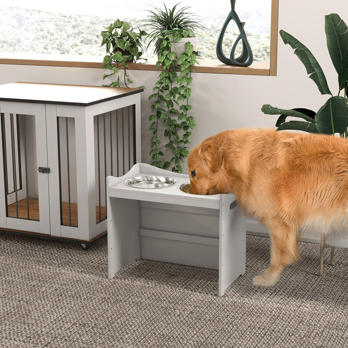PawHut Futterstation weiß Edelstahl B/H/L: ca. 31,5x47x54 cm Futterstation - weiß (54,00/31,50/47,00cm) - PawHut