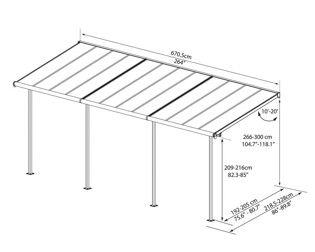 Palram Terrassendach Sierra weiß Aluminium B/H/T: ca. 671x300x288 cm Sierra - weiß (671,00/300,00/288,00cm) - Palram