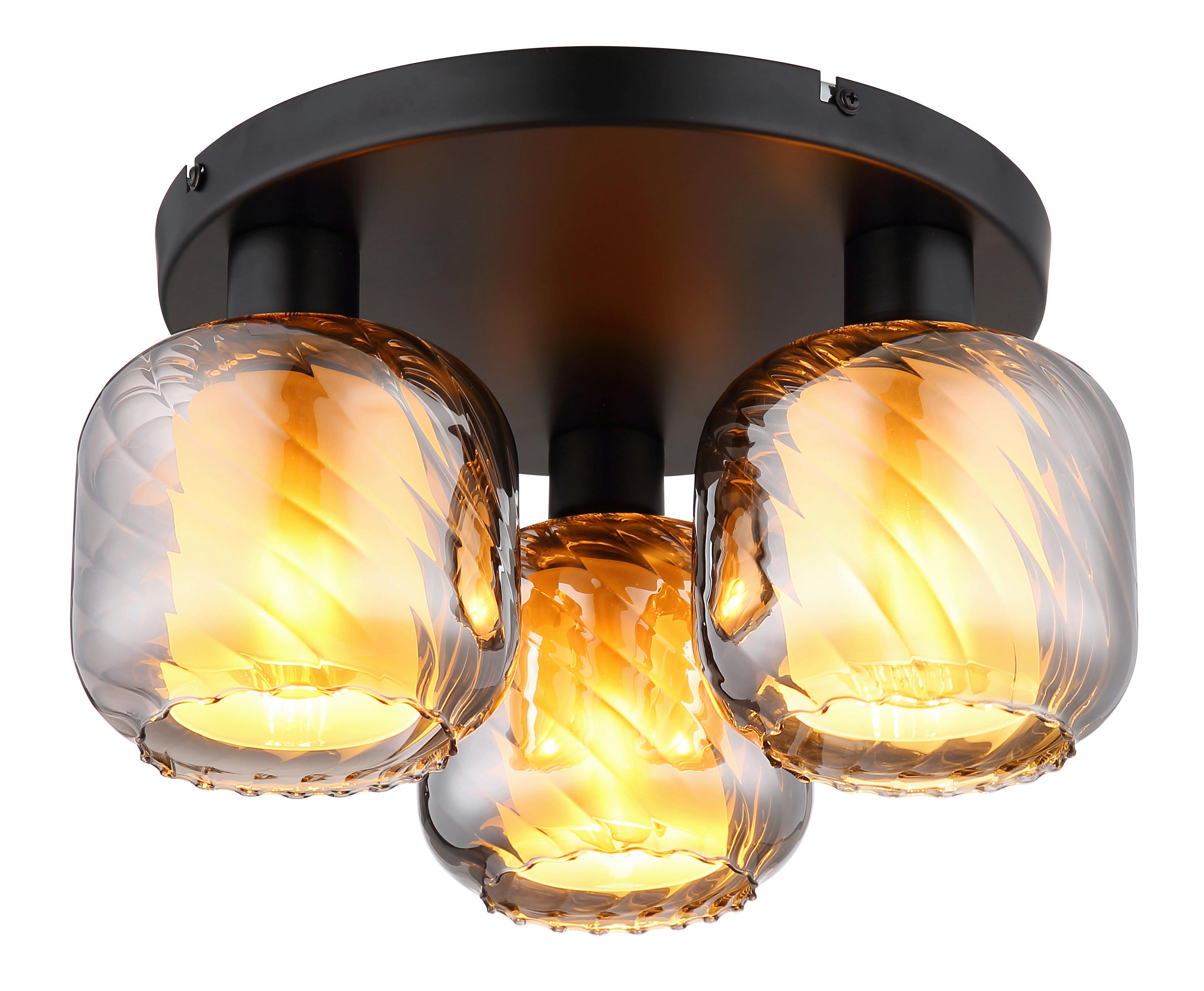 Thumbnail - GLOBO Deckenleuchte mattschwarz Rauch Metall Glas H/D: ca. 19x37 cm E27 3 Brennstellen