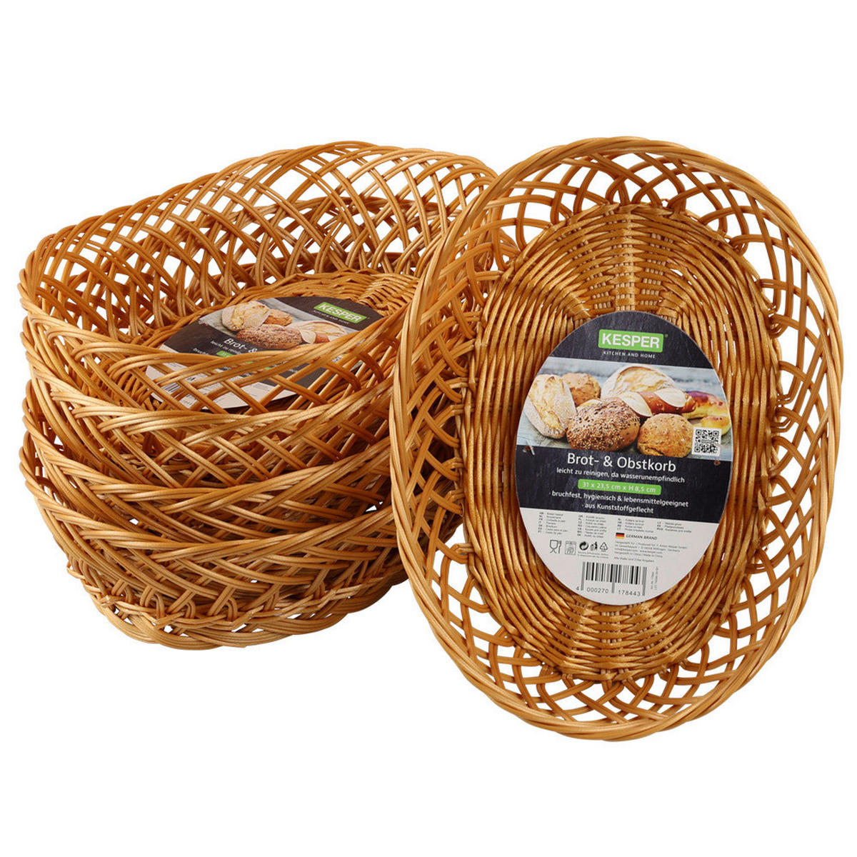 Kesper Brot und Obstkorb braun Kunststoff B/H/L: ca. 23,5x31x16 cm Brot-/u.Obstkorb_5erSet - braun (16,00/23,50/31,00cm) - Kesper