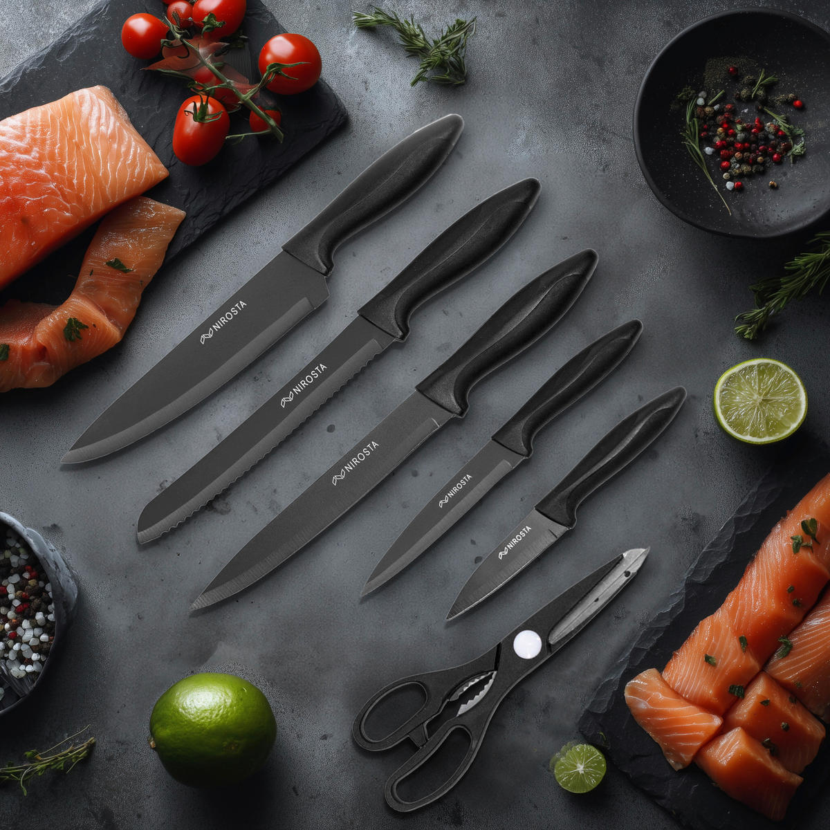 Nirosta Messerset Messerset_6tlg. - schwarz (33,30/43,50/3,00cm) - Nirosta