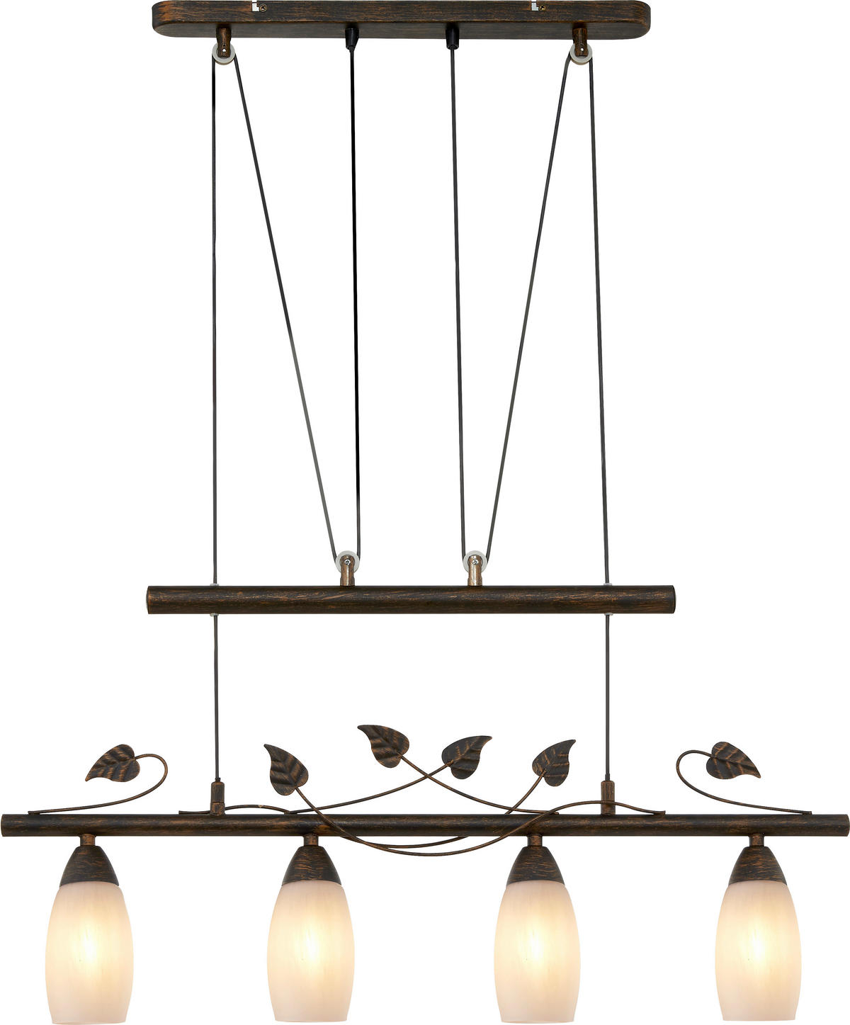 GLOBO Pendelleuchte VENEZIA 30800423X rost warmweiß Metall Glas B/H/L: ca. 72x160x10 cm E14 4 Brennstellen VENEZIA - warmweiß/rost (10,00/72,00/160,00cm) - GLOBO