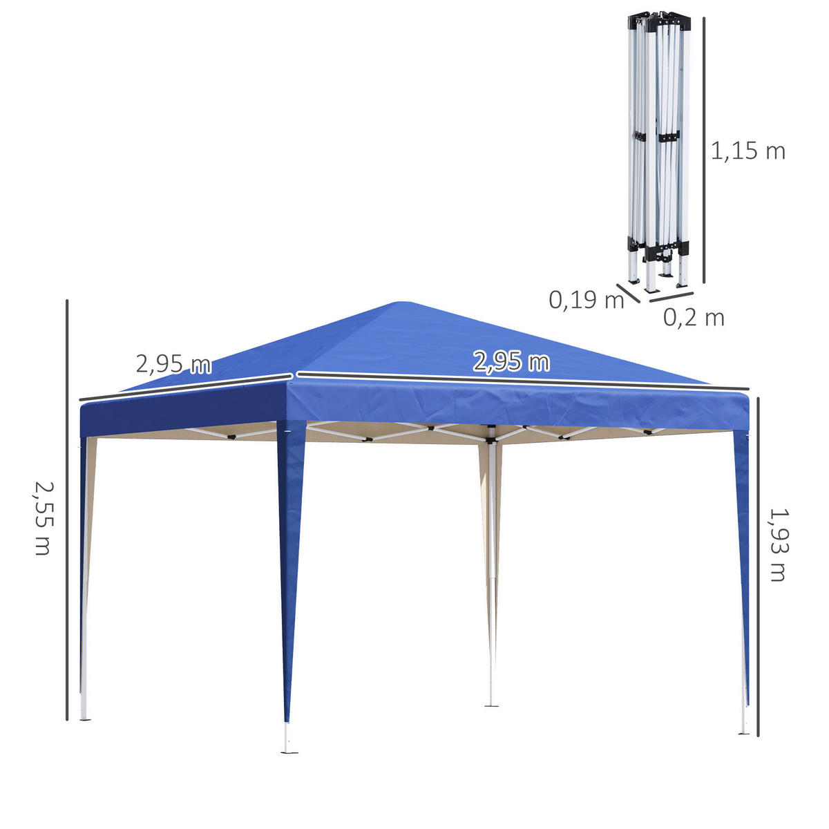 Outsunny Pavillon blau Polyester B/H/L: ca. 295x255x295 cm Pavillon - blau (295,00/295,00/255,00cm) - Outsunny