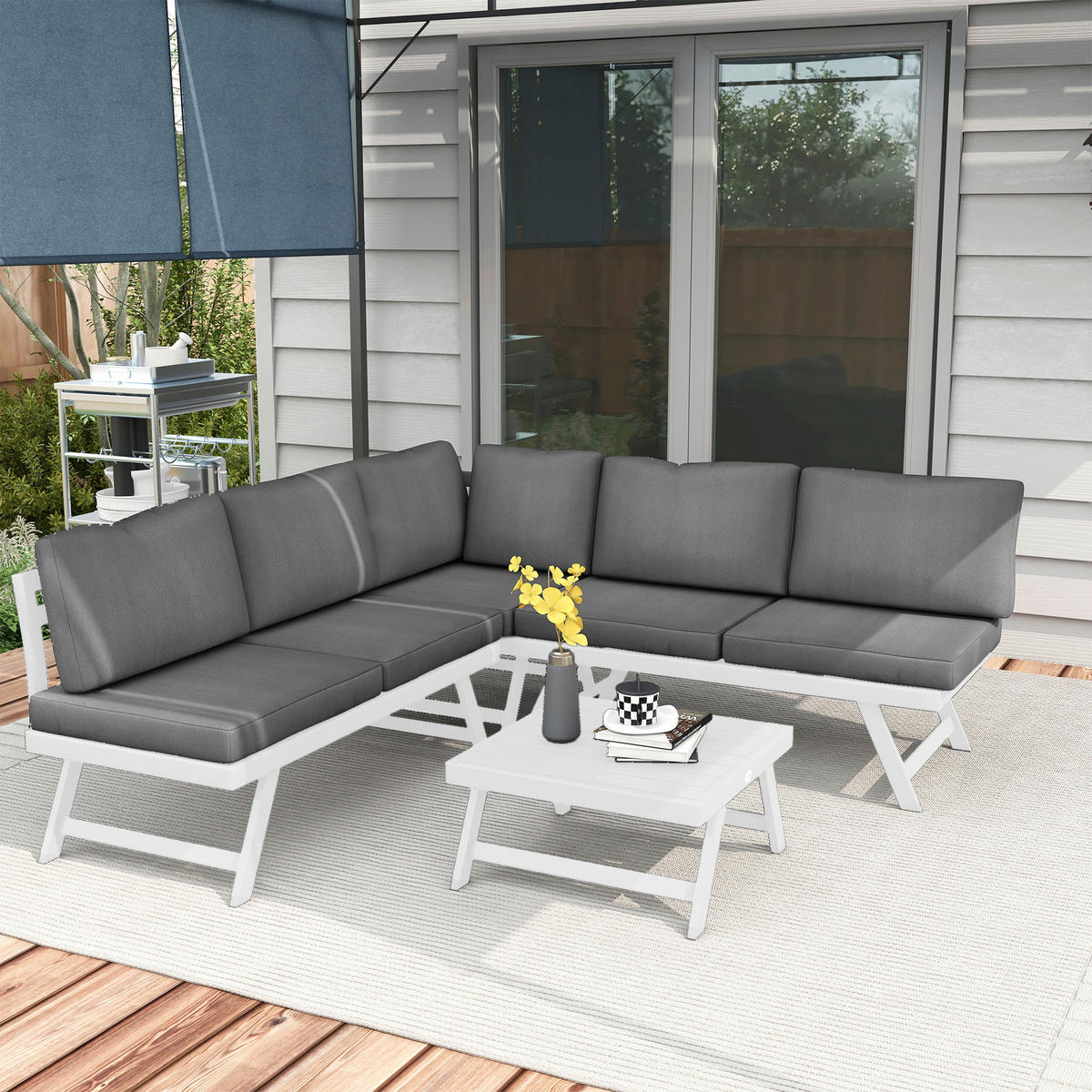 Outsunny Sitzgruppe grau Edelstahl B/H/L: ca. 61x115x65 cm Gartenmöbel_Set - grau (65,00/61,00/115,00cm) - Outsunny