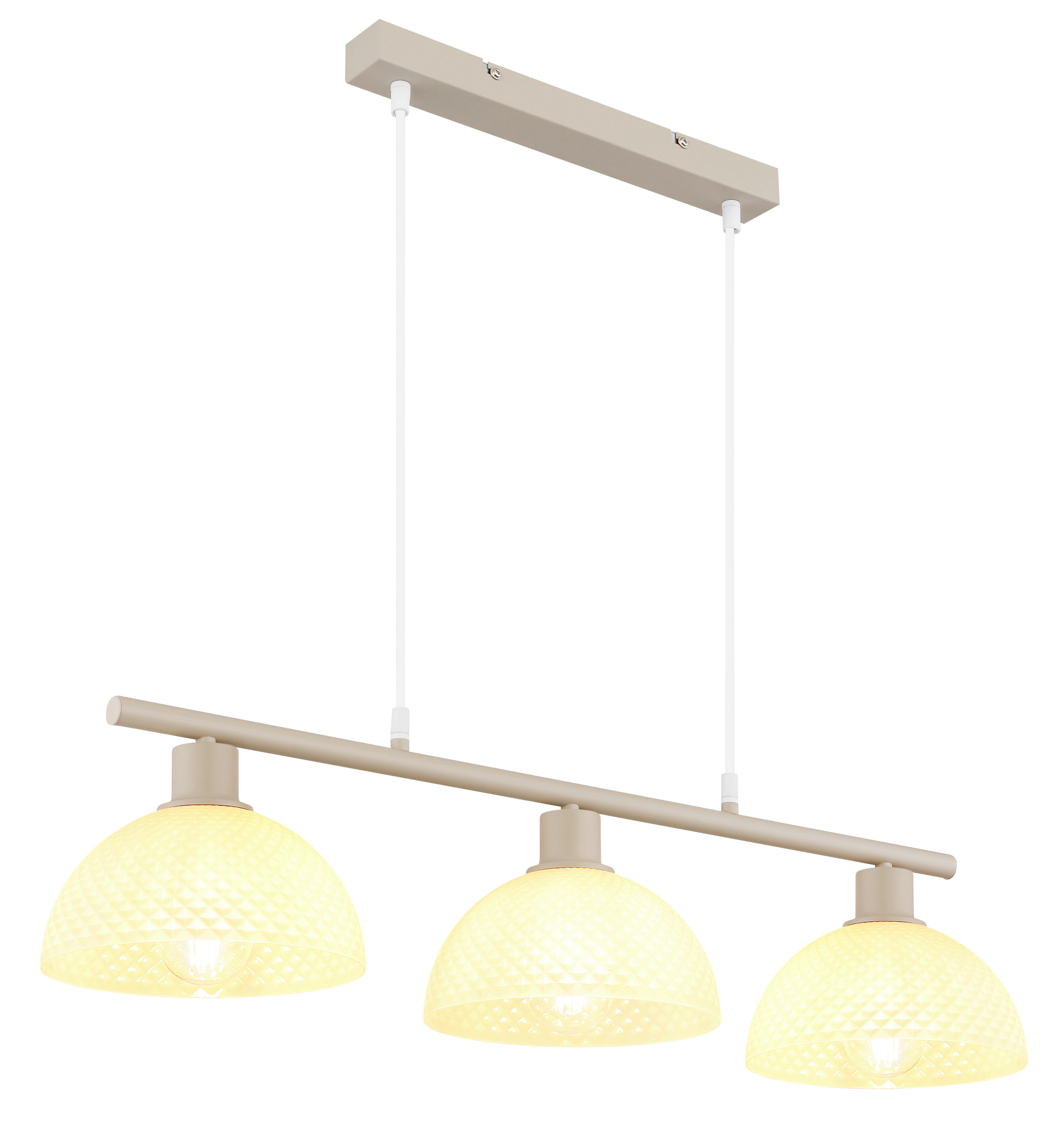 GLOBO Pendelleuchte sand champagner weiß Glas Metall PVC B/H/L: ca. 20x120x77 cm E27 3 Brennstellen SELMA - sand/weiß (77,00/20,00/120,00cm) - GLOBO