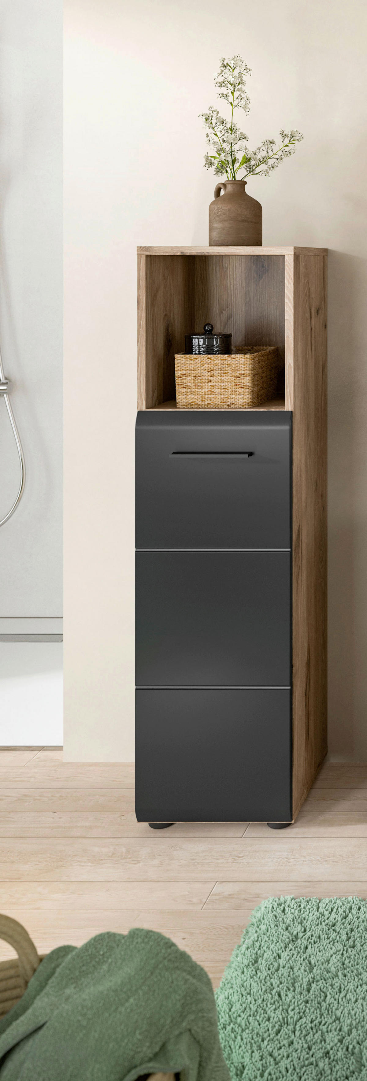 Schrank Ice Nox Oak Nachbildung schwarz matt B/H/T: ca. 30x110x30 cm Ice - schwarz (30,00/110,00/30,00cm) - xonox.home