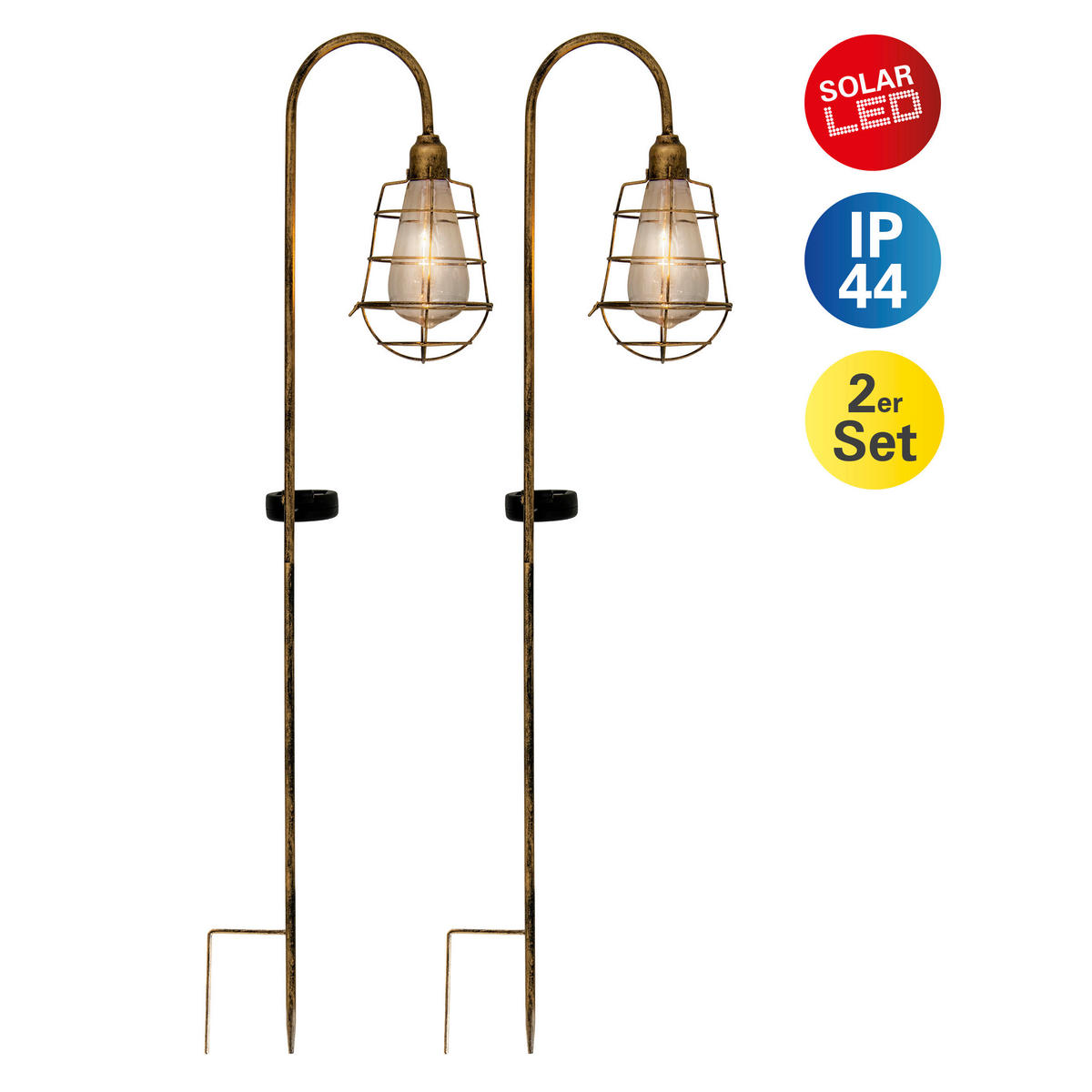 LED-Solarleuchte 4129502 messing Metall H: ca. 76,5 cm 2er-Set LED Solar-Erdspieß "GITTI" - messing (76,50cm) - Näve Leuchten