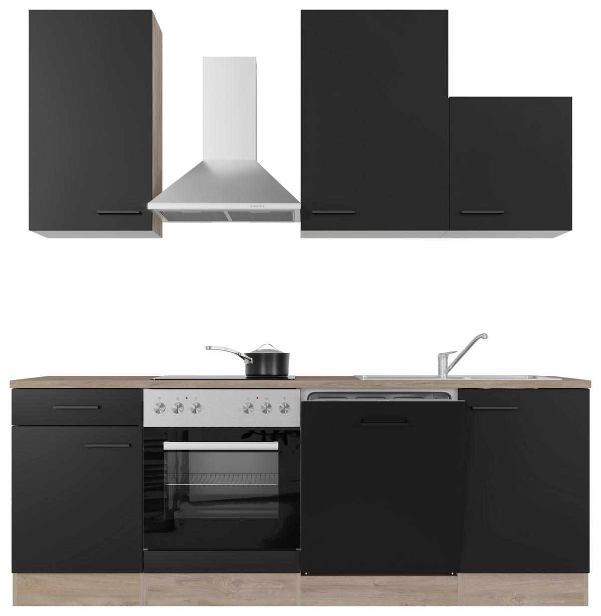 Küchenblock Capri schwarz matt B/H/T: ca. 220x234x60 cm Capri - schwarz/Oak (220,00/234,00/60,00cm) - Flex-Well