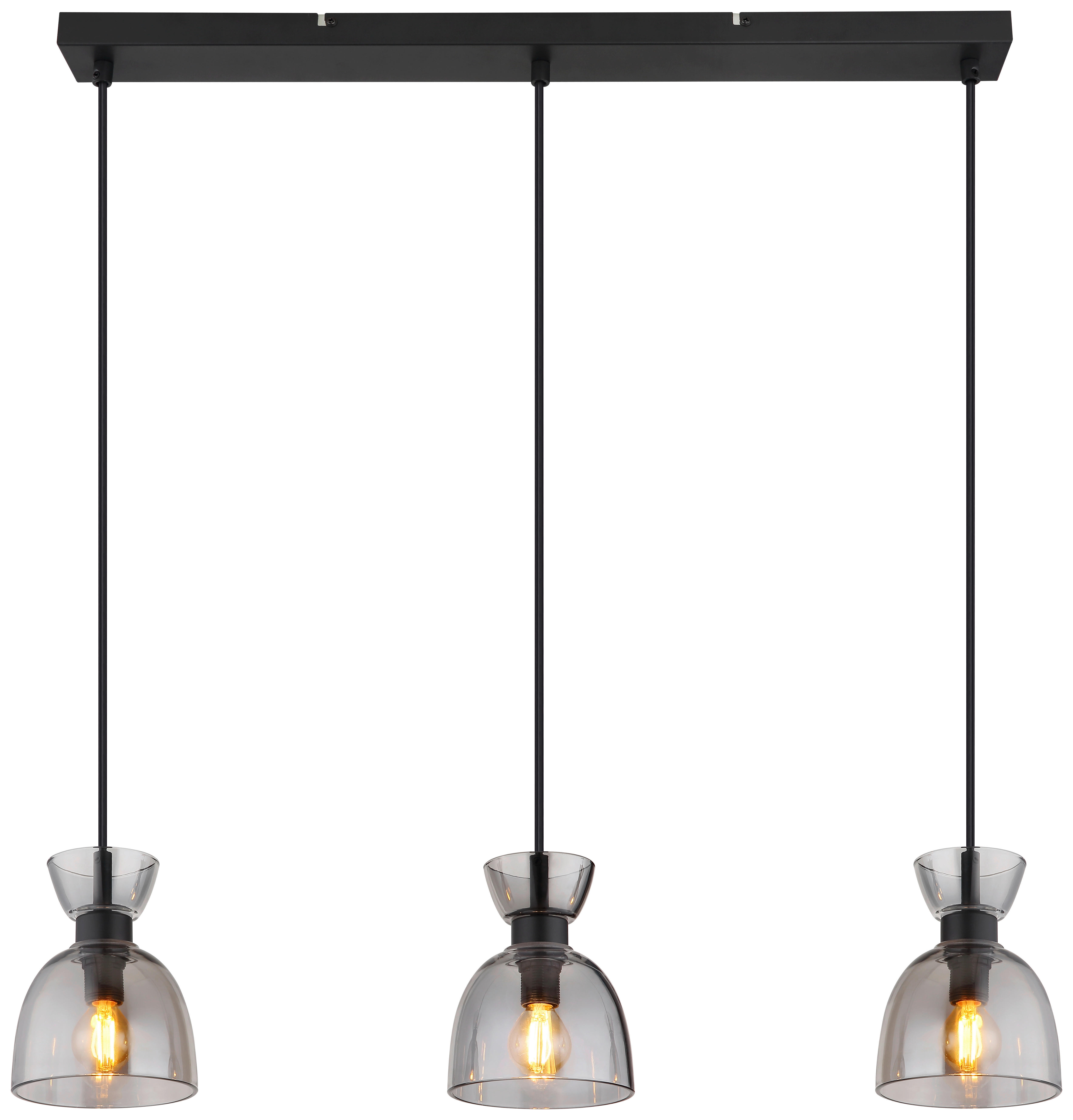 GLOBO Pendelleuchte schwarz Rauch mattschwarz Metall Glas B/H: ca. 65x120 cm E14 3 Brennstellen Massey - schwarz/mattschwarz (65,00/120,00cm) - GLOBO