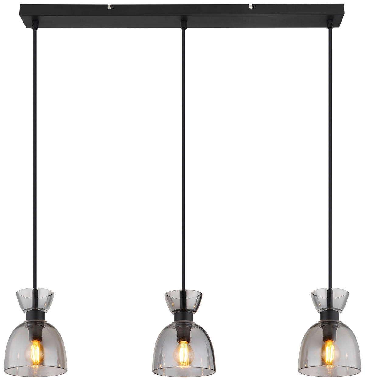 GLOBO Pendelleuchte schwarz Rauch mattschwarz Metall Glas B/H: ca. 65x120 cm E14 3 Brennstellen Massey - schwarz/mattschwarz (65,00/120,00cm) - GLOBO