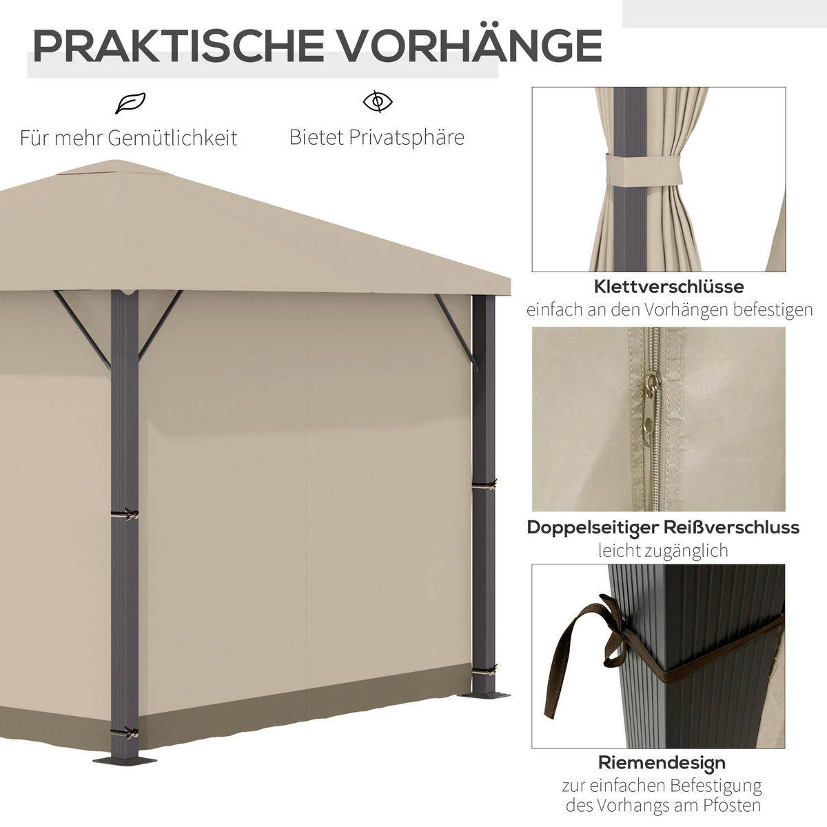 Outsunny Pavillon khaki Aluminium B/H/L: ca. 297x260x297 cm Pavillon - khaki (297,00/297,00/260,00cm) - Outsunny