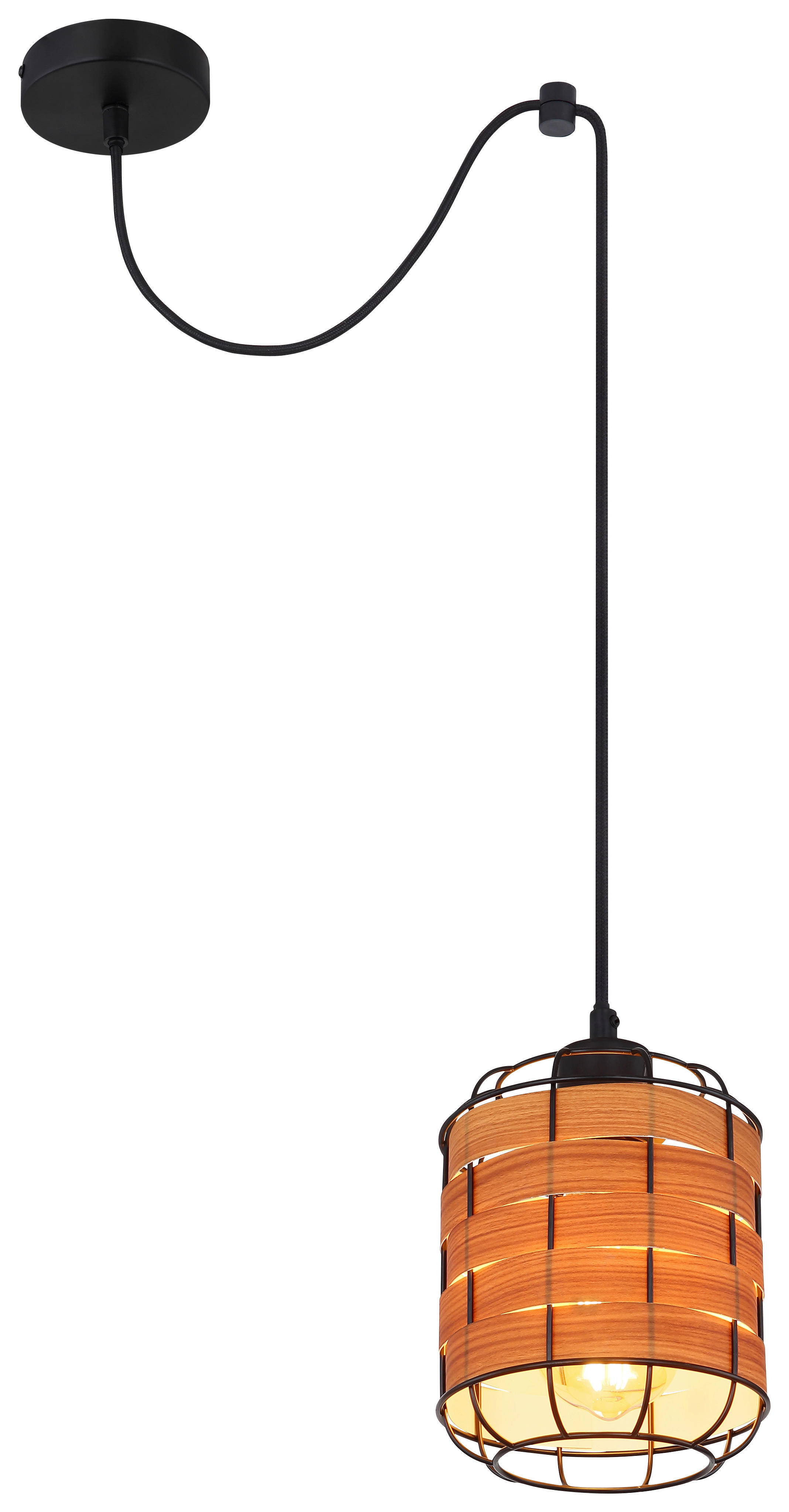 GLOBO Pendelleuchte ELMAR 15665-1H natur schwarz Kunststoff Metall H/D: ca. 200x15 cm 1.0 Brennstellen ELMAR - natur/schwarz (15,00/200,00cm) - GLOBO