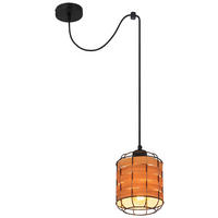 GLOBO Pendelleuchte ELMAR 15665-1H natur schwarz Kunststoff Metall H/D: ca. 200x15 cm 1.0 Brennstellen ELMAR - natur/schwarz (15,00/200,00cm) - GLOBO
