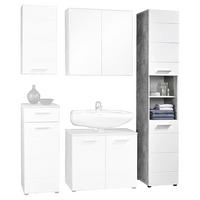 Badhochschrank Stockholm Beton Optik weiß Hochglanz B/H/T: ca. 35x191x35 cm Stockholm - weiß (35,00/191,00/35,00cm)