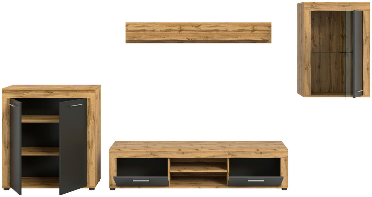 Wohnwand Jam Eiche Wotan Nachbildung grau B/H/T: ca. 330x169x35 cm Jam - Eiche/grau (330,00/169,00/35,00cm) - xonox.home