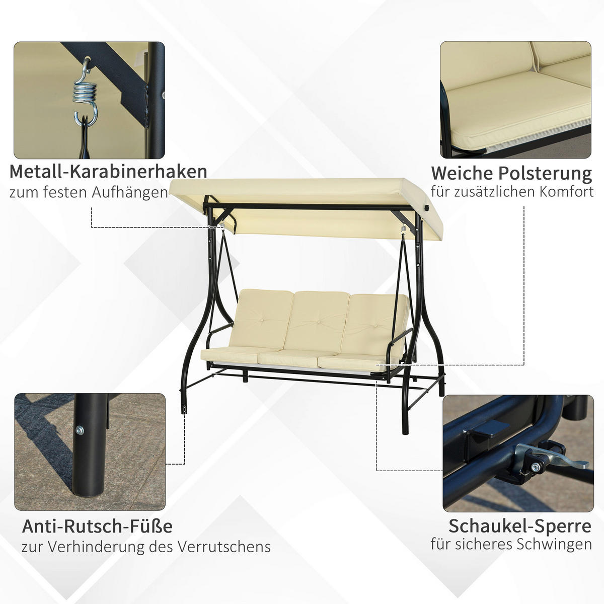 Outsunny Hollywoodschaukel beige Stahl B/H/L: ca. 117x175x195 cm Hollywoodschaukel - beige (195,00/117,00/175,00cm) - Outsunny