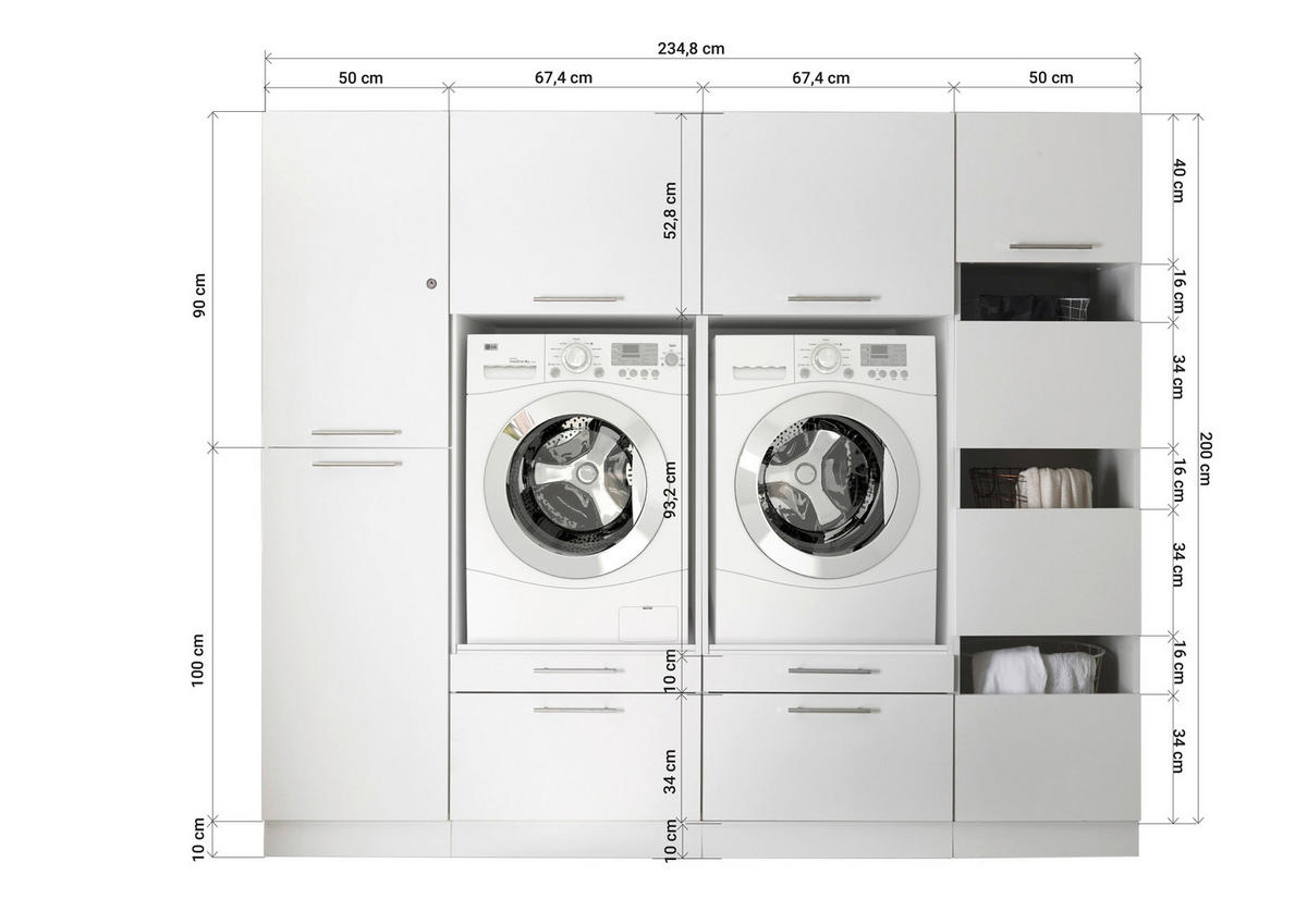Respekta Hauswirtschaftsraum-Set Clara weiß matt B/H/T: ca. 234,8x200x67,6 cm Clara - weiß (234,80/200,00/67,60cm) - Respekta